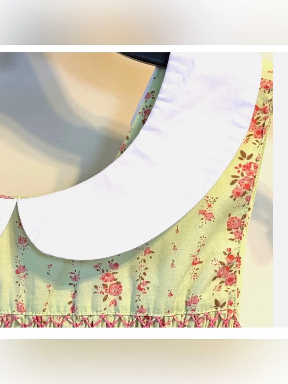Girls Smocked Dress Size 6 Floral Peter Pan Collar Sleeveless Heirloom